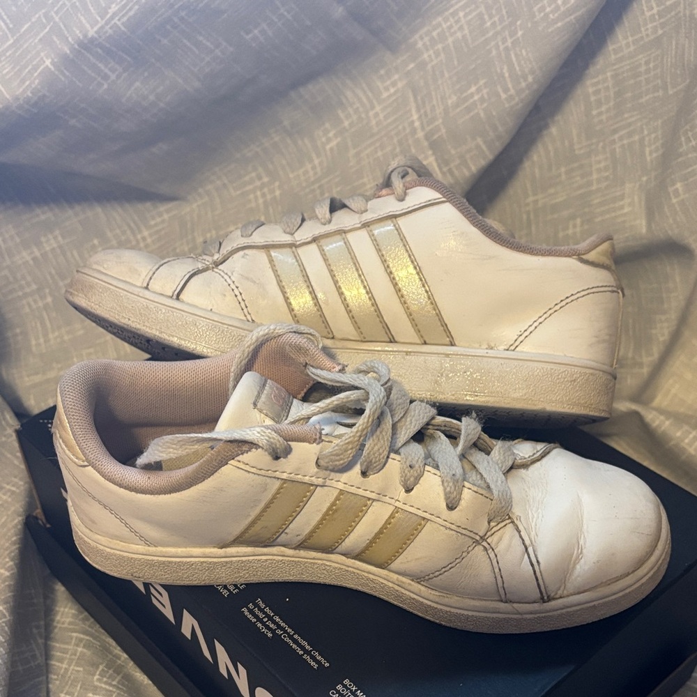 adidas Kids White Sneakers with Iridescent  Stripes